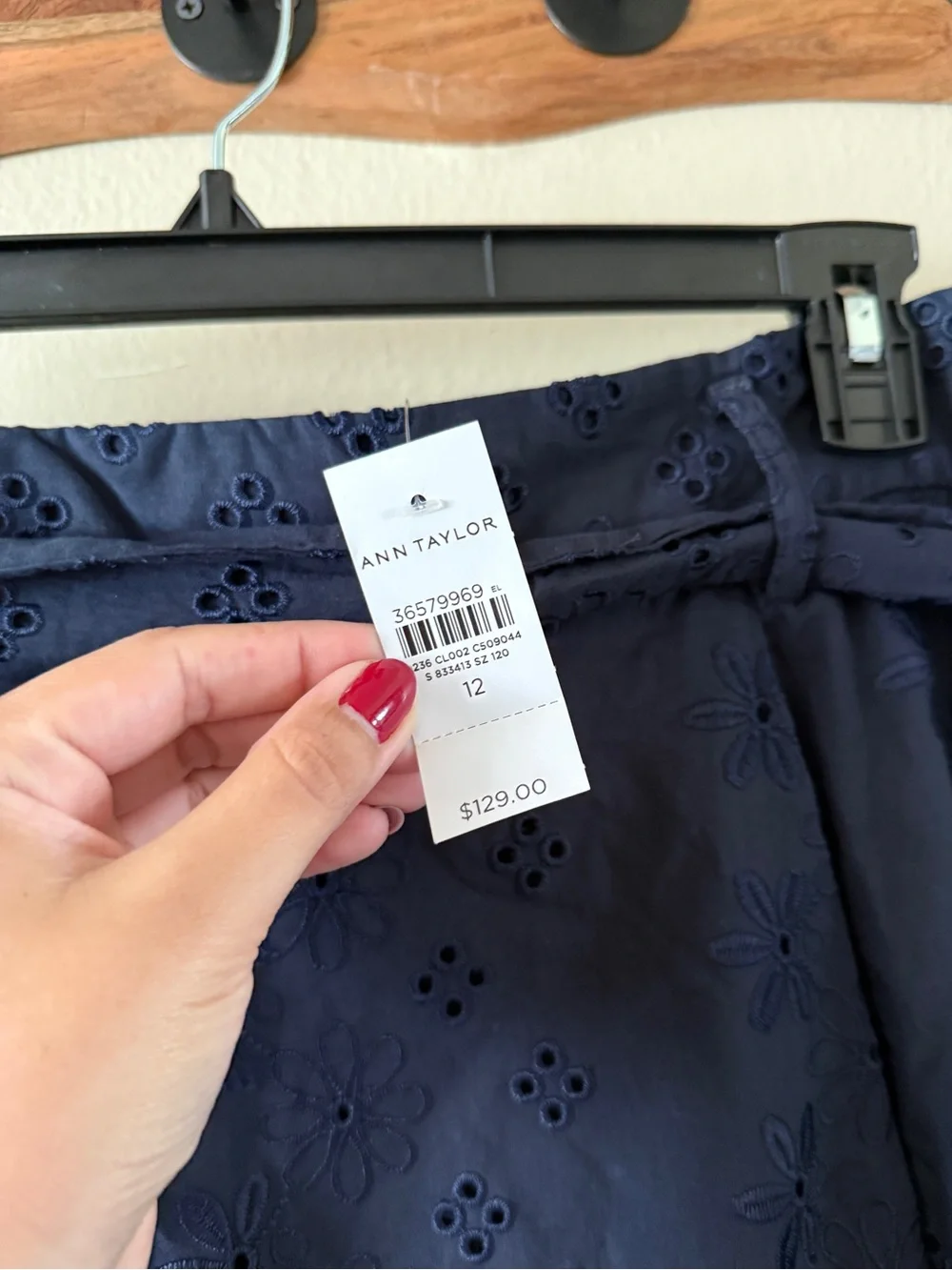 NWT Ann Taylor 100% Cotton Floral Eyelet Tie Waist A-Line Midi Skirt Size 12